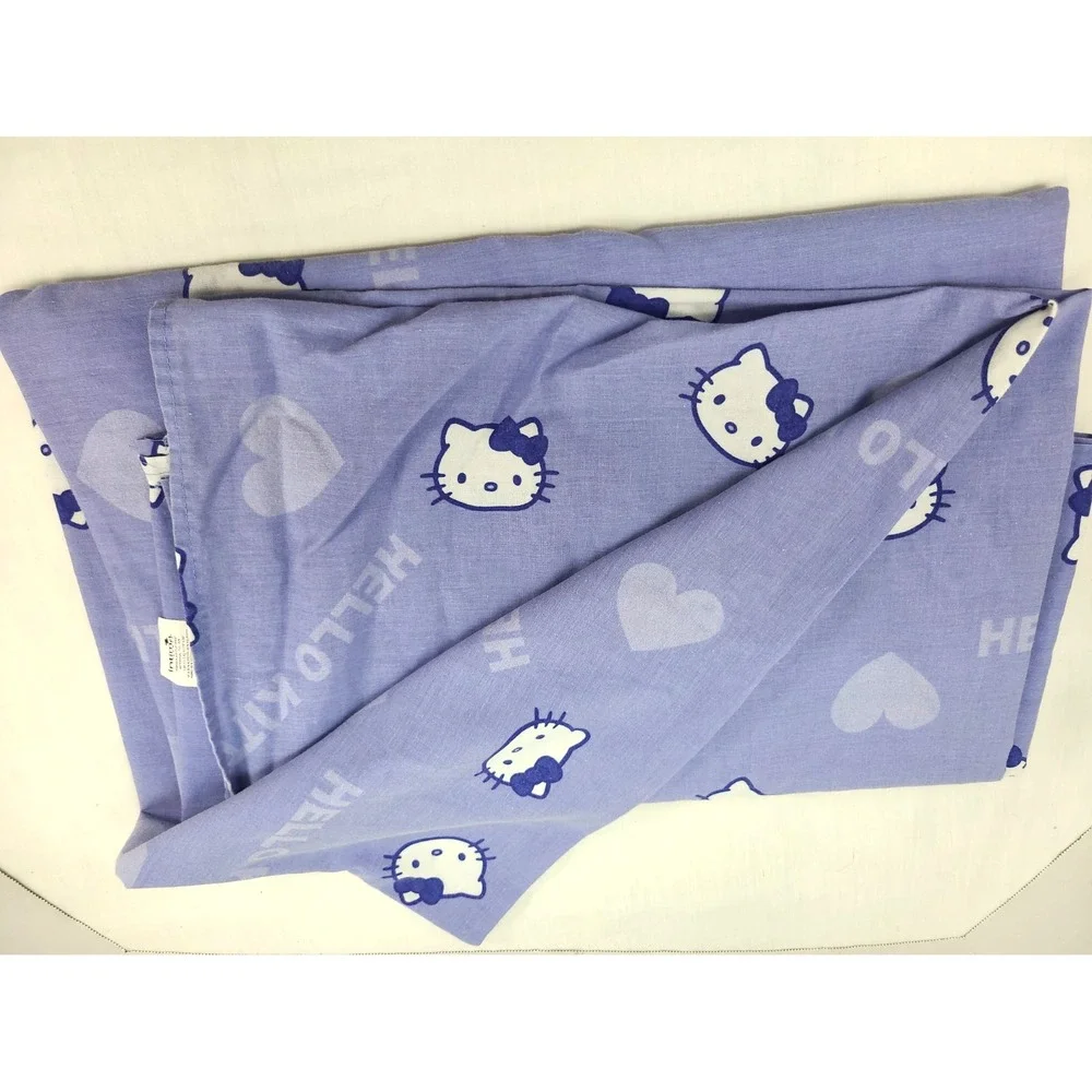 Vintage Sanrio Hello Kitty Blue Flat Sheet Cotton Polyester TWIN SIZE